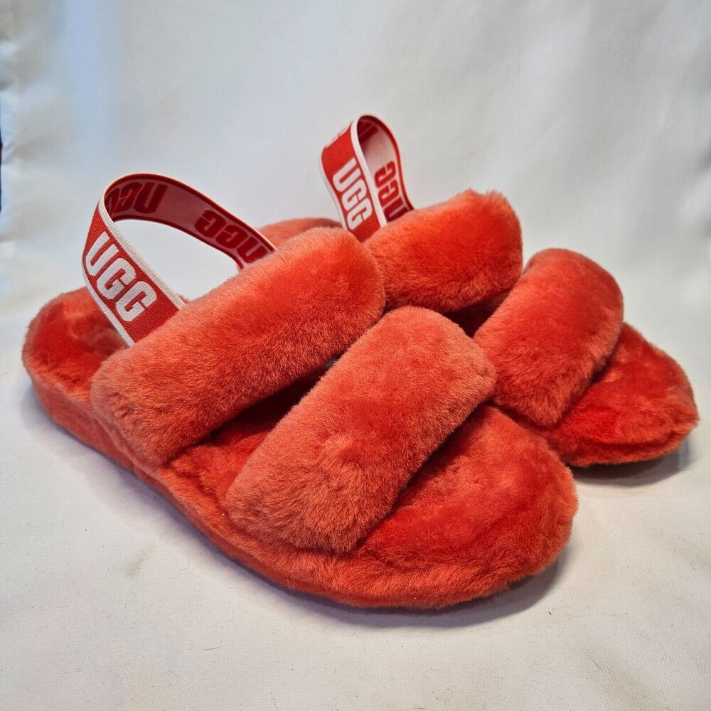 UGG Womens Oh Yeah Preta Slingback Slide Slippers Size 8 Orange Sherling Comfort
